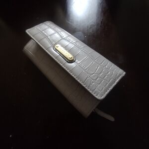 Anne Klein Croc-Embossed Light Gray Wallet with Gold Plaque